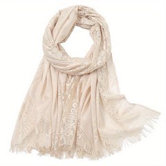 Large Jacquard Flower Lace Shawl - Elegant Hollow Cape for Party or Wedding