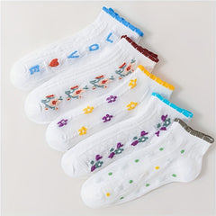 5 Pair Floral Print Low Cut Socks Women's Stockings