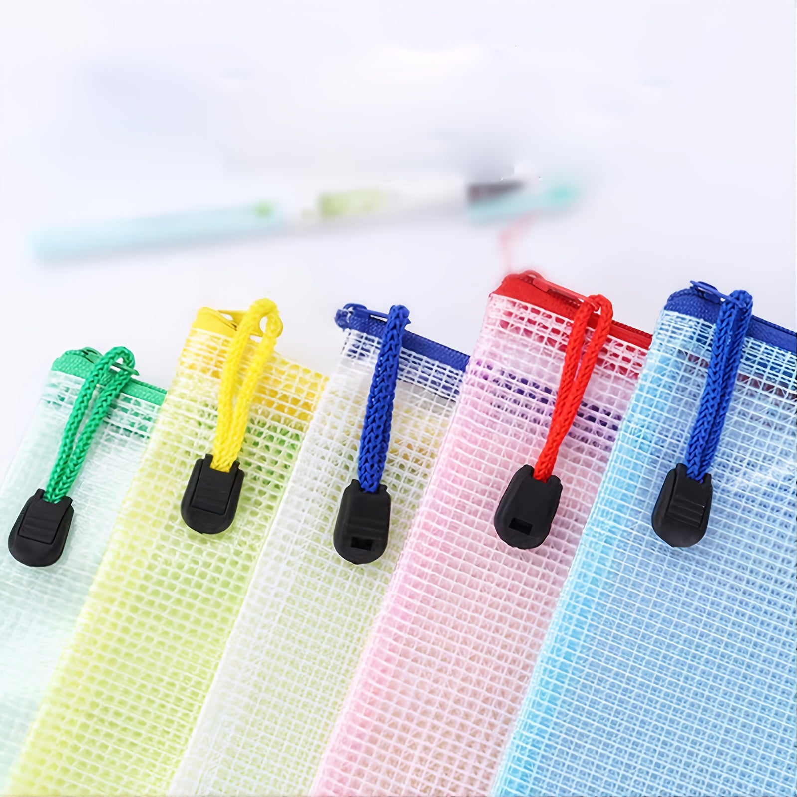 5pcs Plastic Mesh Zipper Pouch Waterproof Document Folders Bag - A4 Size