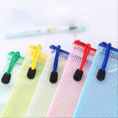 5pcs Plastic Mesh Zipper Pouch Waterproof Document Folders Bag - A4 Size
