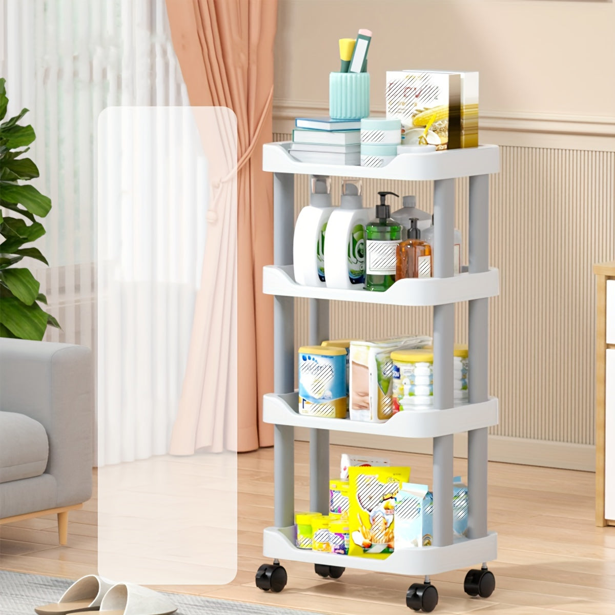 1pc 3 4 Tier Utility Cart Rolling Organization Cart With Wheels