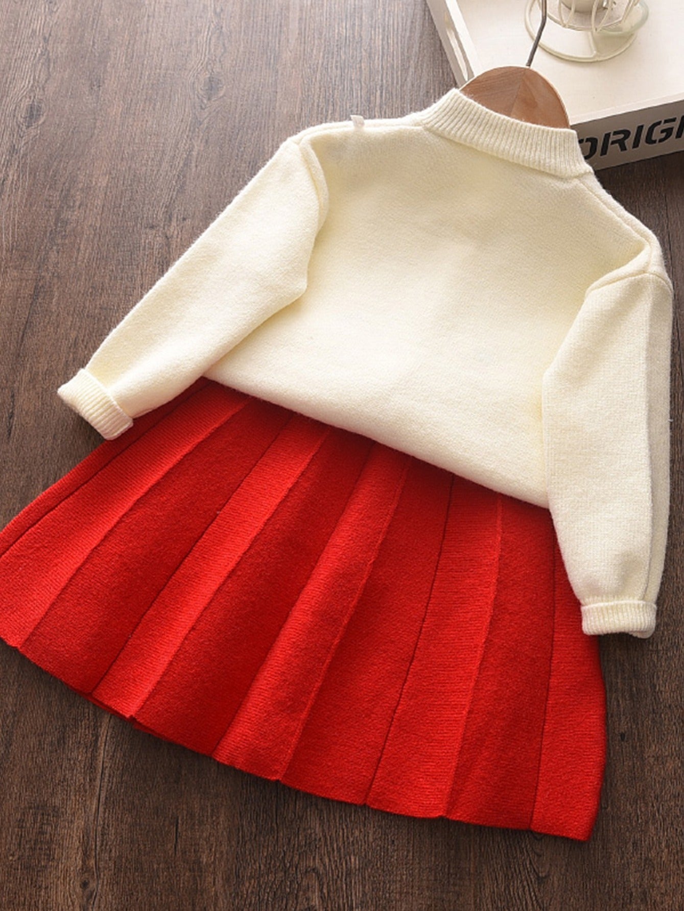 Girls Knit Cardigan & Pleated Skirts Set for Baby Kids Spring Fall