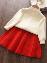 Girls Knit Cardigan & Pleated Skirts Set for Baby Kids Spring Fall