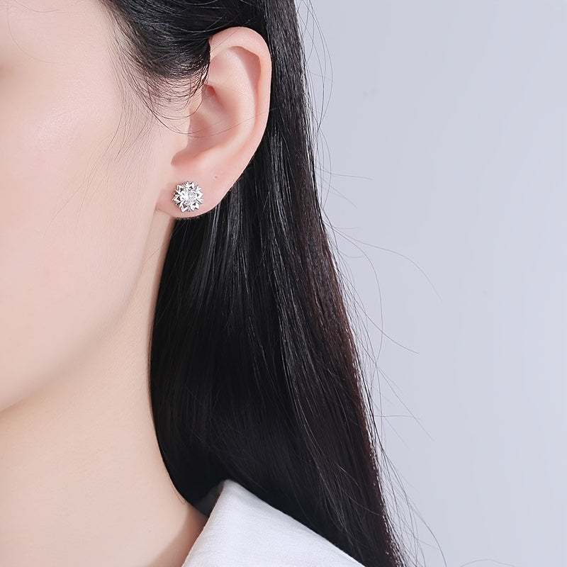 Snowflake Zircon Stud Earrings 18K Plated Wedding Party Jewelry Gift