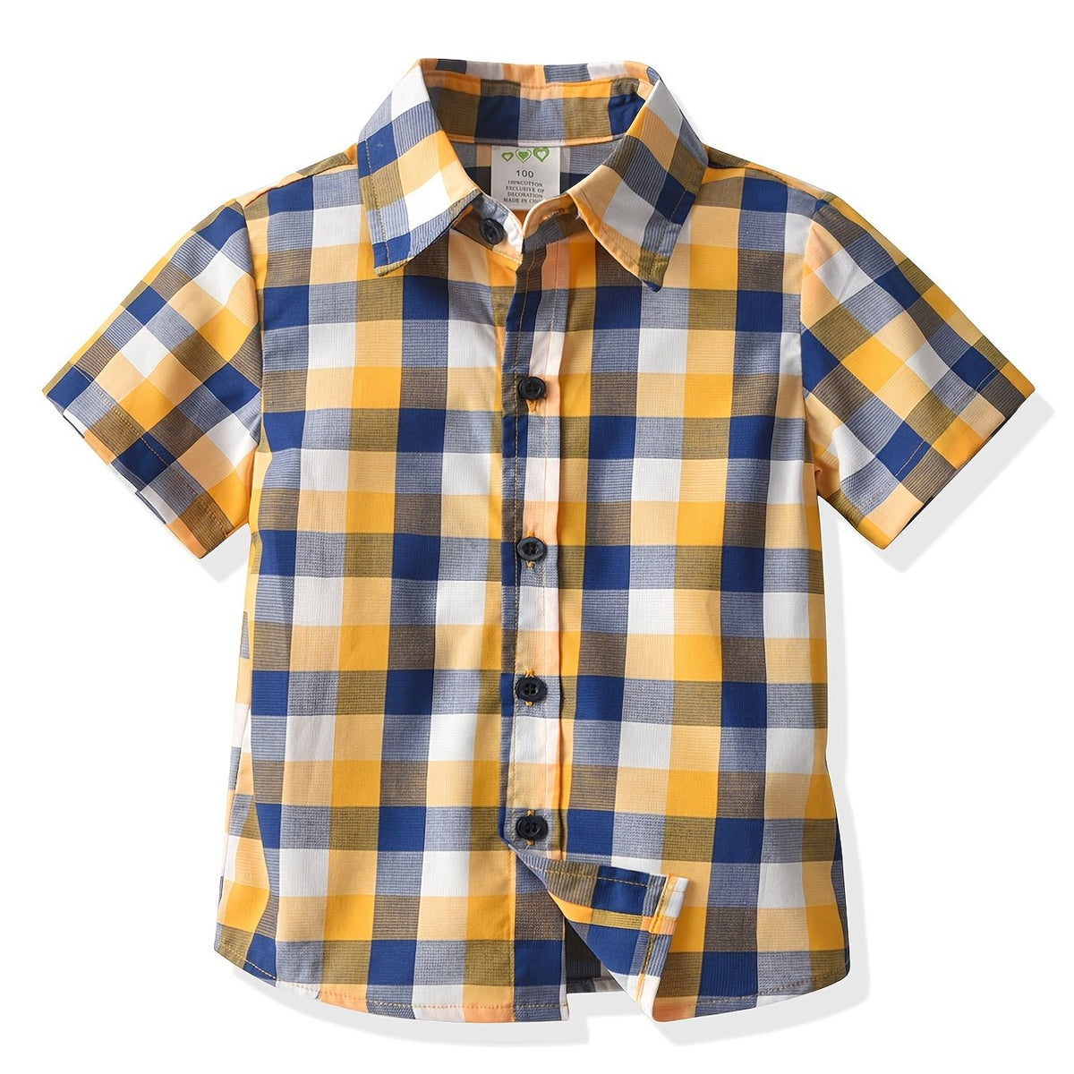 Plaid Lapel Shirt Boys Summer Casual Top