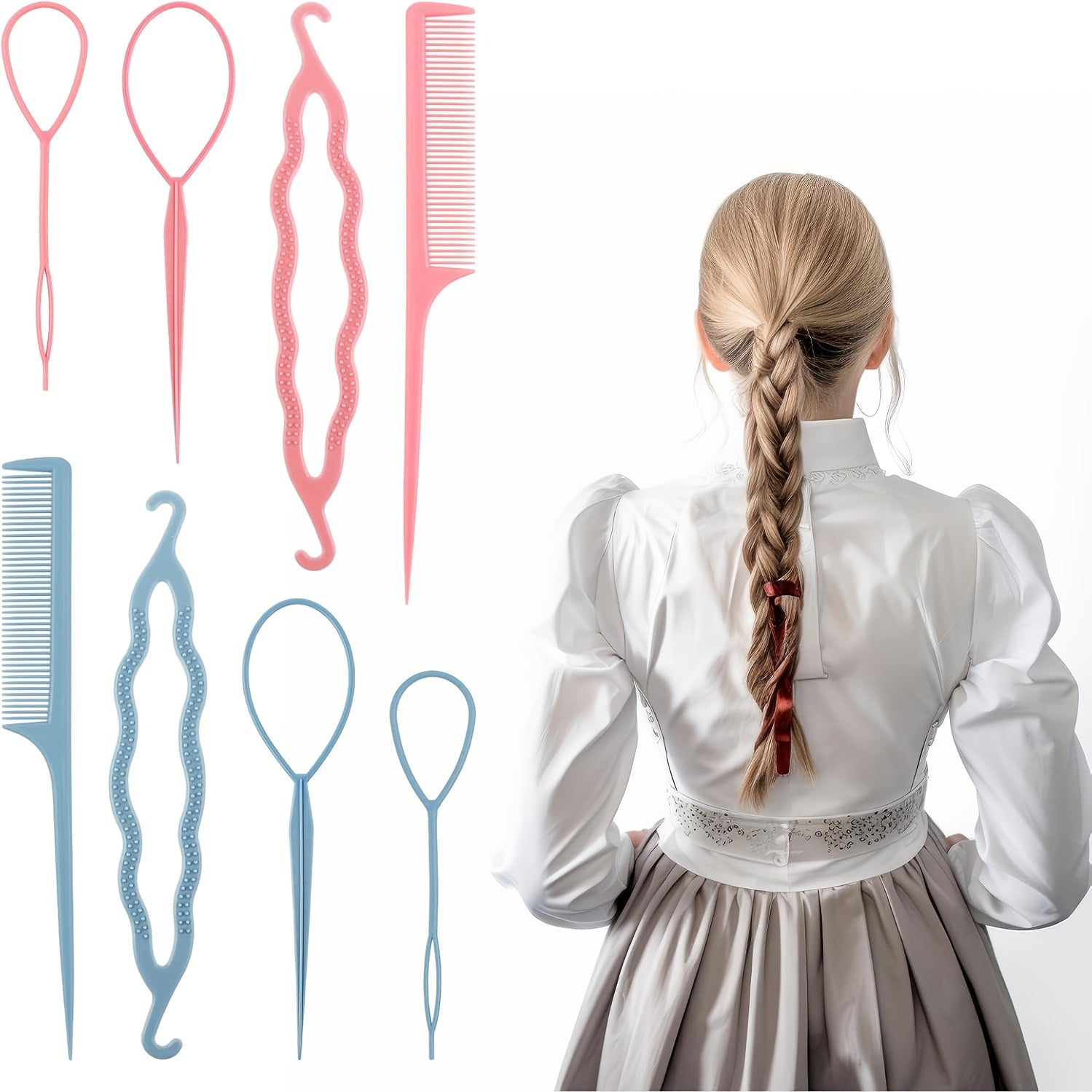 Hair Ring Tool Set with 3 French Braid Rings and Comb