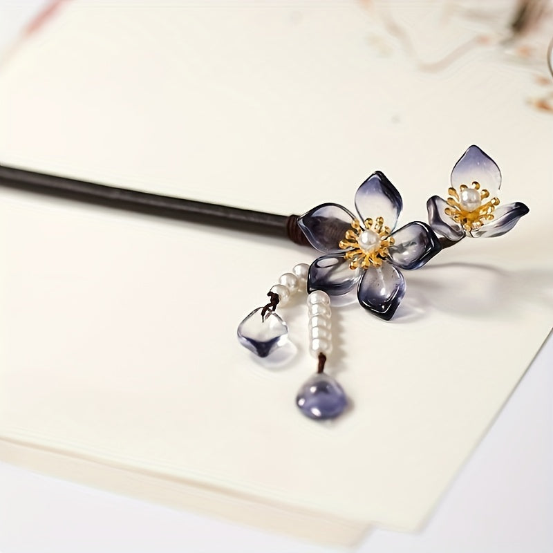 Vintage Chinese Hair Chignon Tassel Hair Pin Traditional Flowers Hair Fork