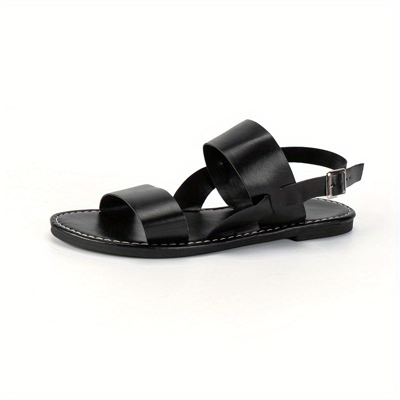 Women's Ankle Buckle Strap Sandals Faux Leather Open Toe Slingback Shoes
