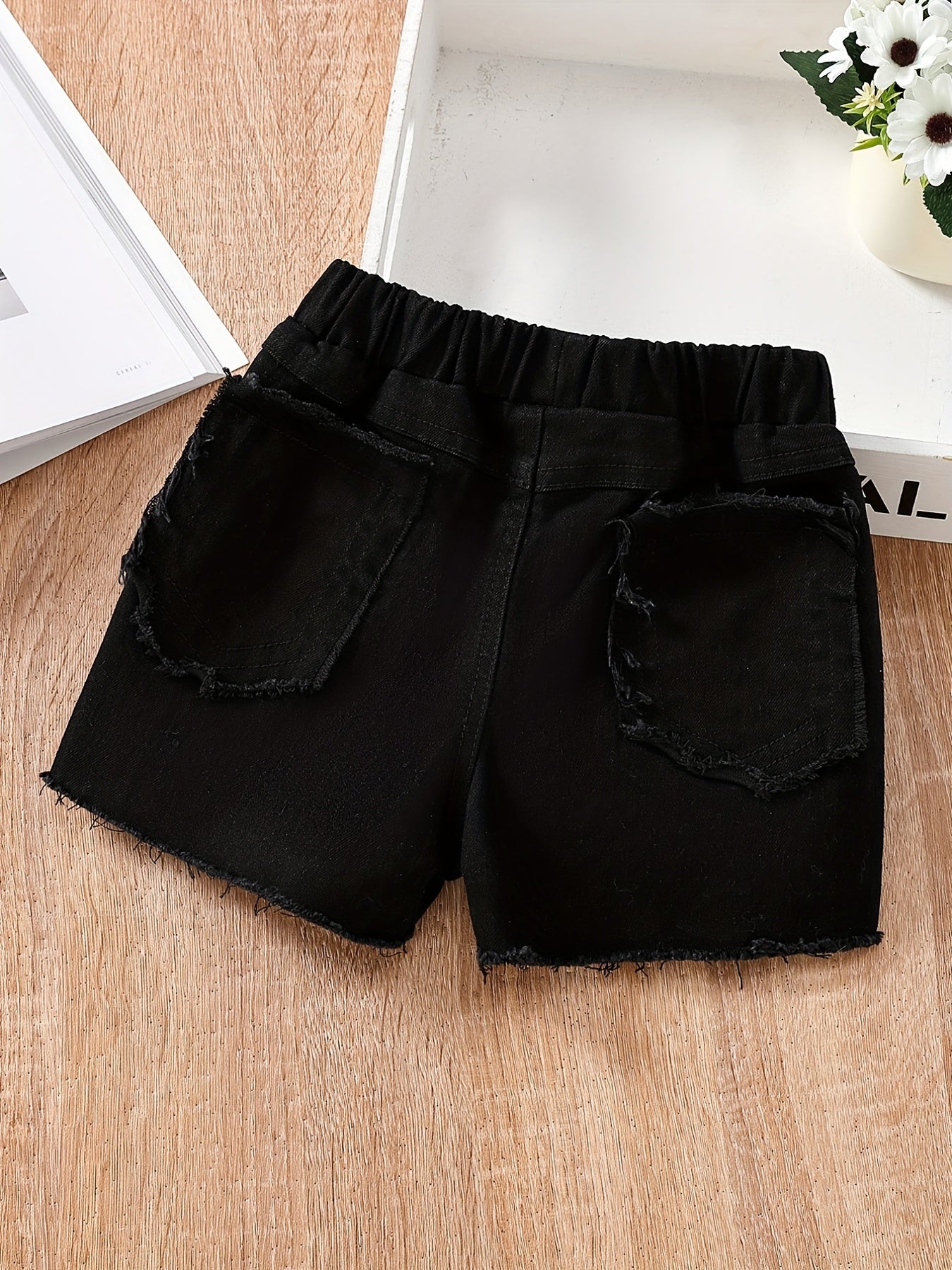 Raw Edge Elastic Denim Shorts Girls Clothes