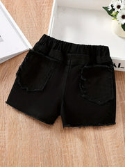 Raw Edge Elastic Denim Shorts Girls Clothes