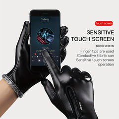 Men's PU Leather Winter Riding Gloves Windproof Touch Screen Ski Motorcycle