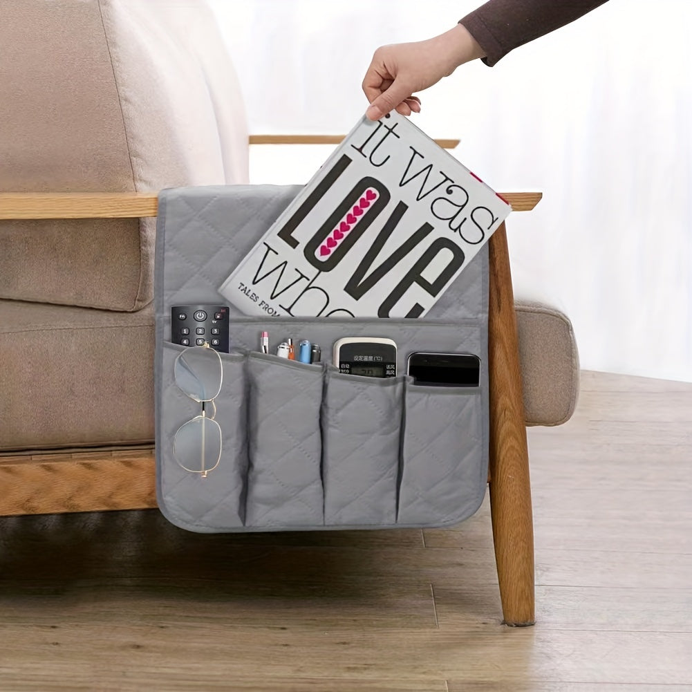 Sofa Armrest Hanging Bag Remote Control Storage 5 Pocket Magazines Organizer