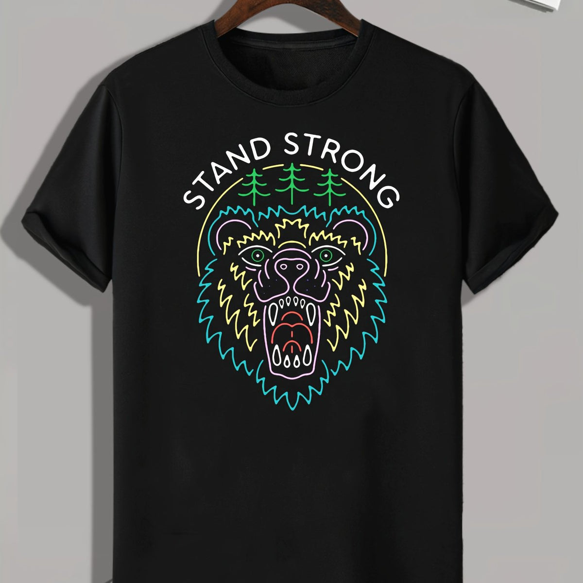 Bear Pattern Print Men's Comfy Sports T shirt Graphic Tee