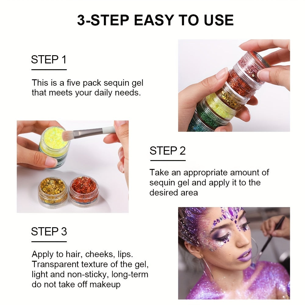 Iridescent Body Glitter Flakes Adhesive for Hair Makeup Nails - Carnival Party H