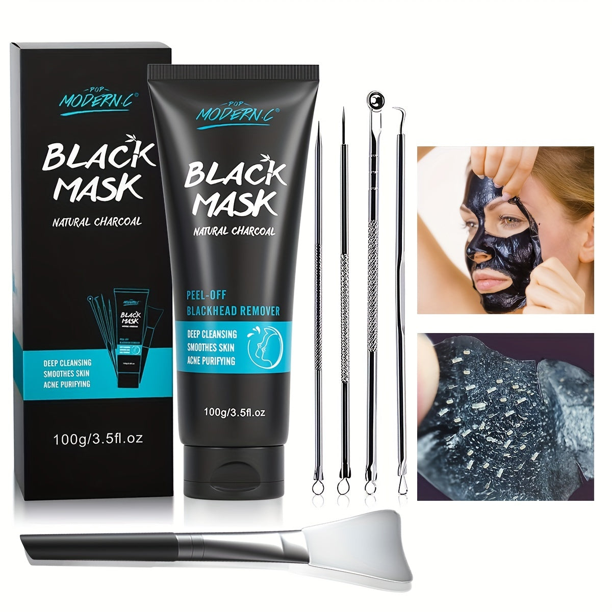 Blackhead Removal Set: Mask, Needle & Silicone Brush - Deep Cleansing Pores