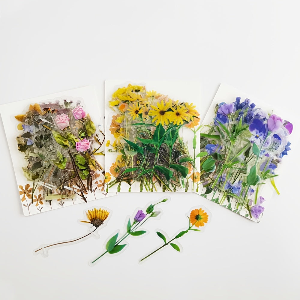 40pcs Floral Stickers Pack Waterproof Transparent PET for Bullet Journal DIY
