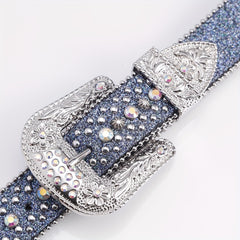 Beaded Side Leather Belt with Artificial Diamond Inlay