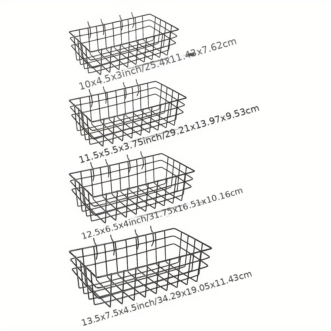 4pcs Pegboard Hanging Baskets - Variety of Sizes - Wire Shelf Attachments
