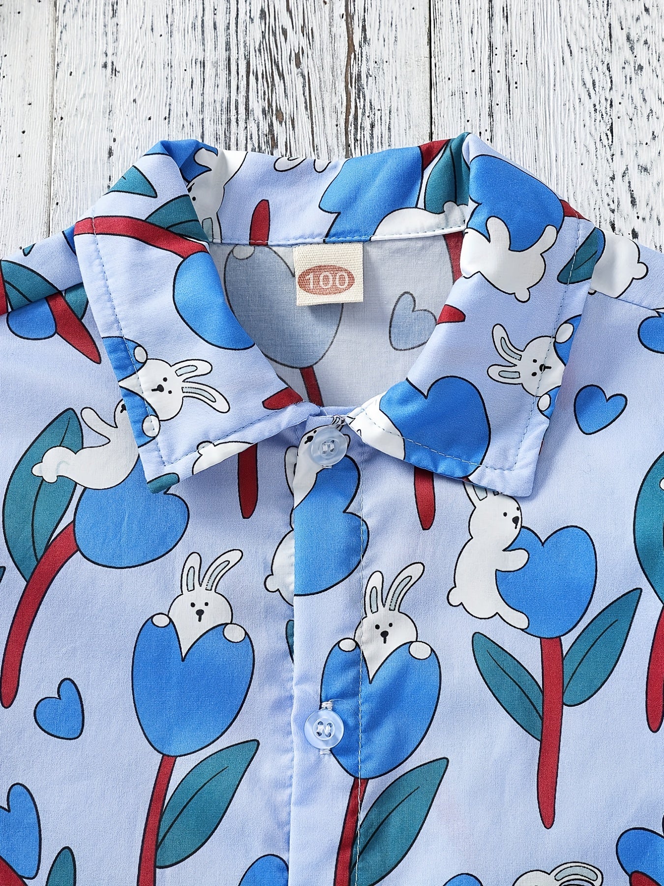Boys Rabbit Print Shirt Hawaiian Style Beach Summer Clothes