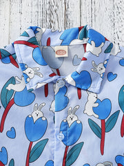 Boys Rabbit Print Shirt Hawaiian Style Beach Summer Clothes