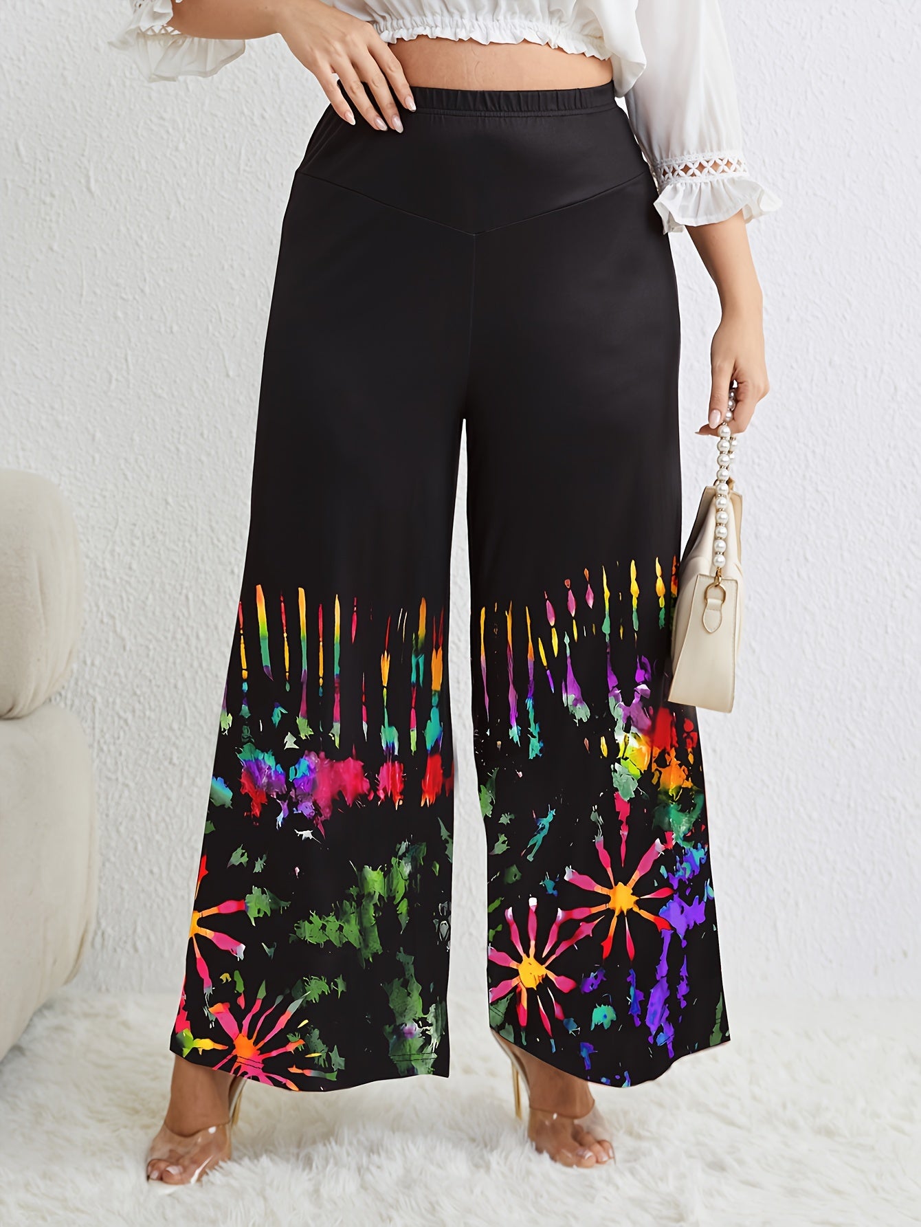  Tie Dye Floral Print Wide Leg Pants