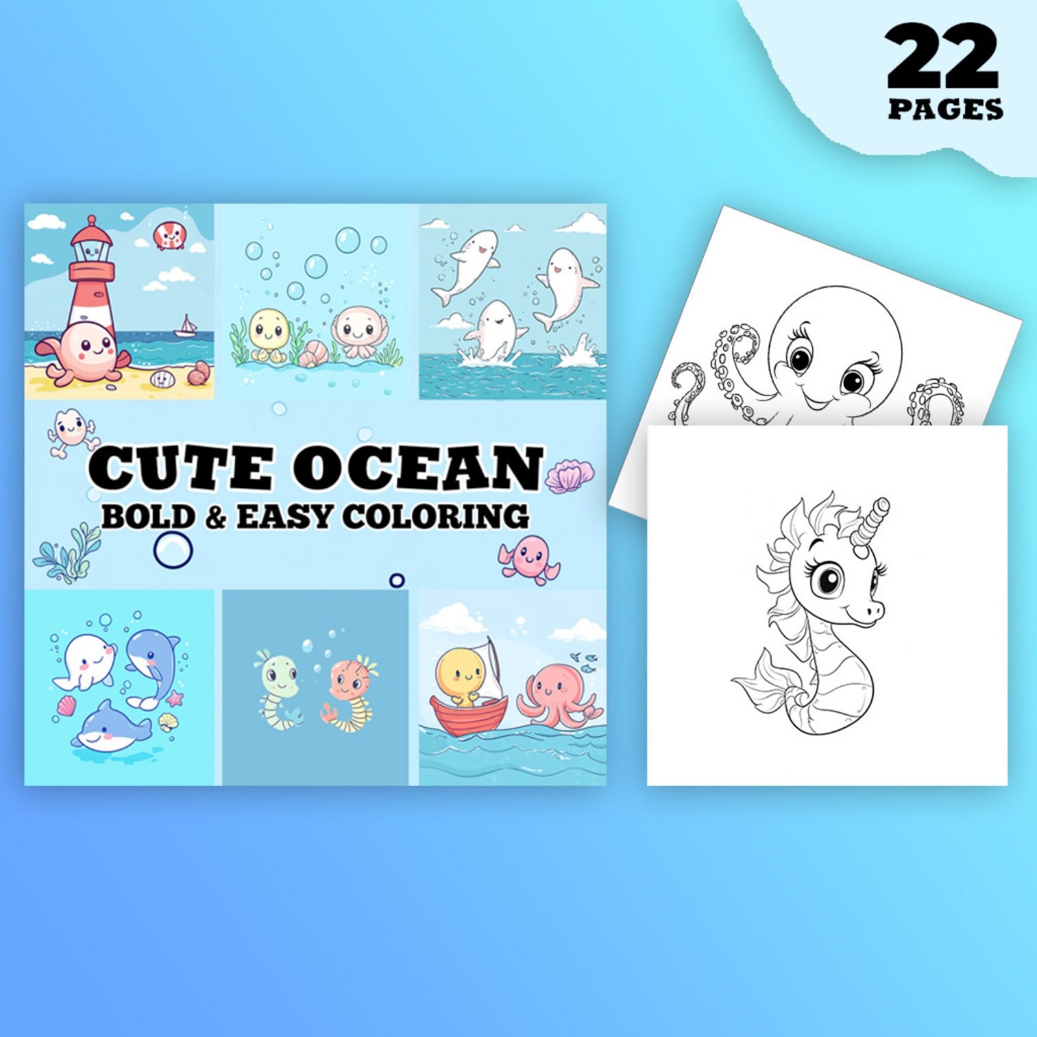LSH Upgraded Deluxe Edition Thickened Paper 22 Pages Ocean Coloring Book