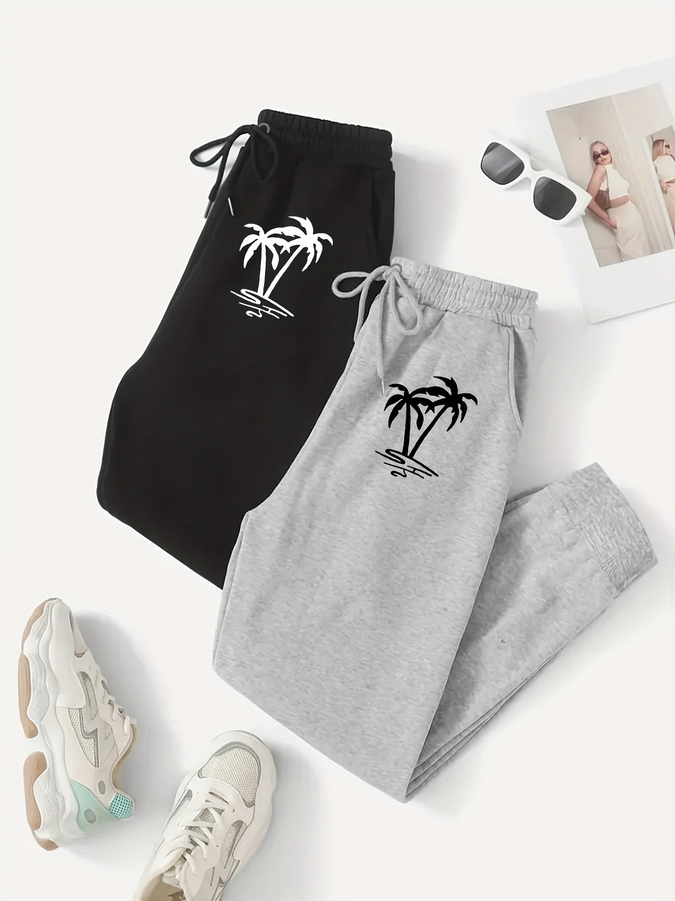 Two Piece LA Letter Print Sweatpants Casual Set Women's Clothing