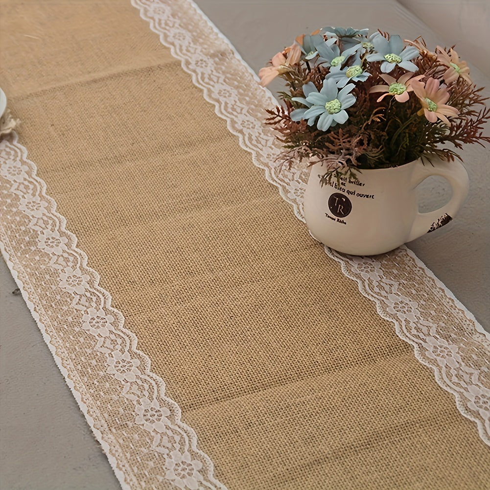 Natural Linen Table Runner Romantic Cloth For Wedding Party Decoration