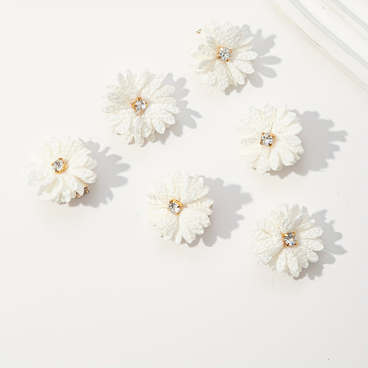 6 Pack Fabric Flower Hair Clips Set with Rhinestones