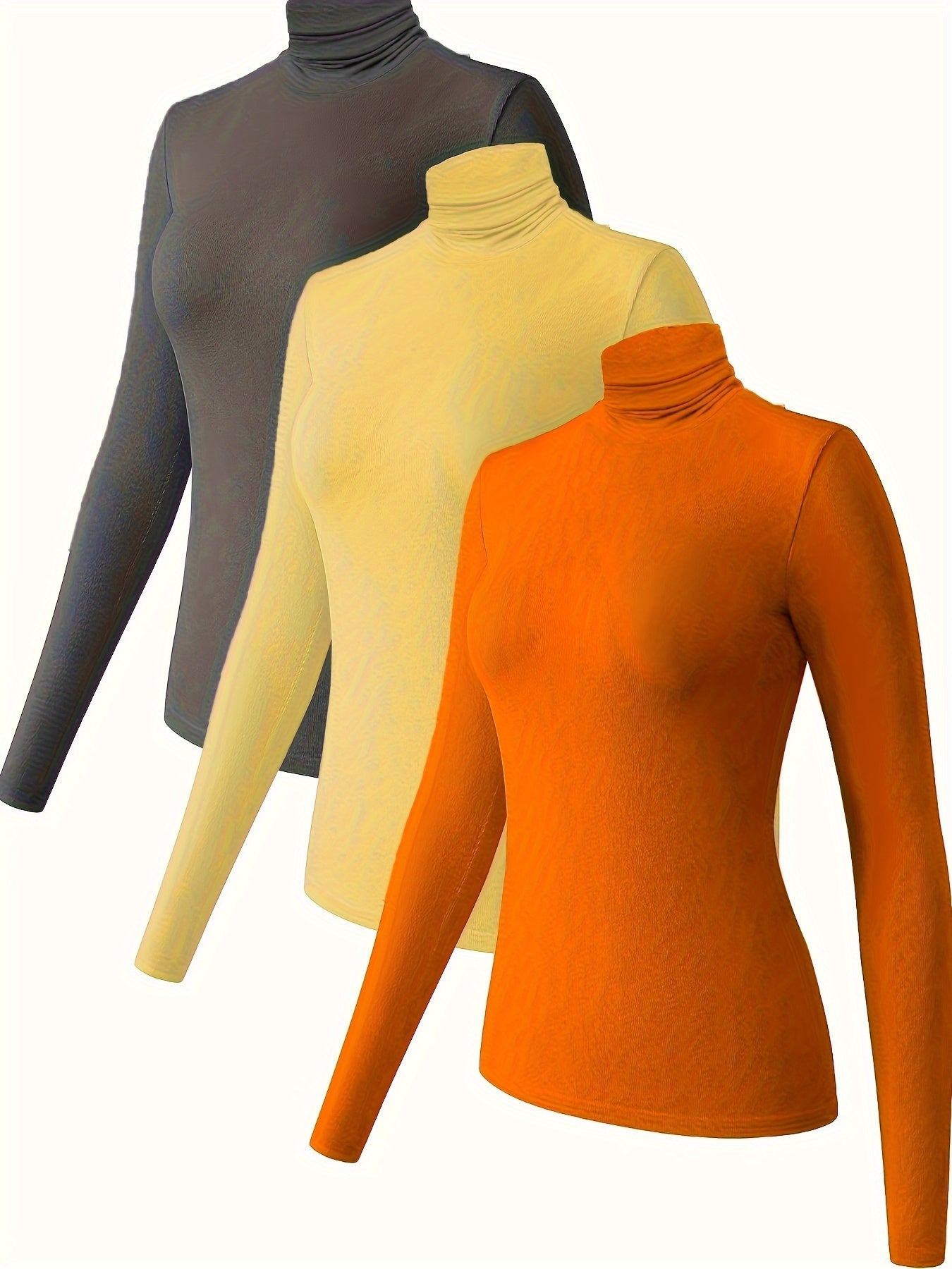 3pcs Women's Soft Thermal Turtleneck Top Plush Underwear