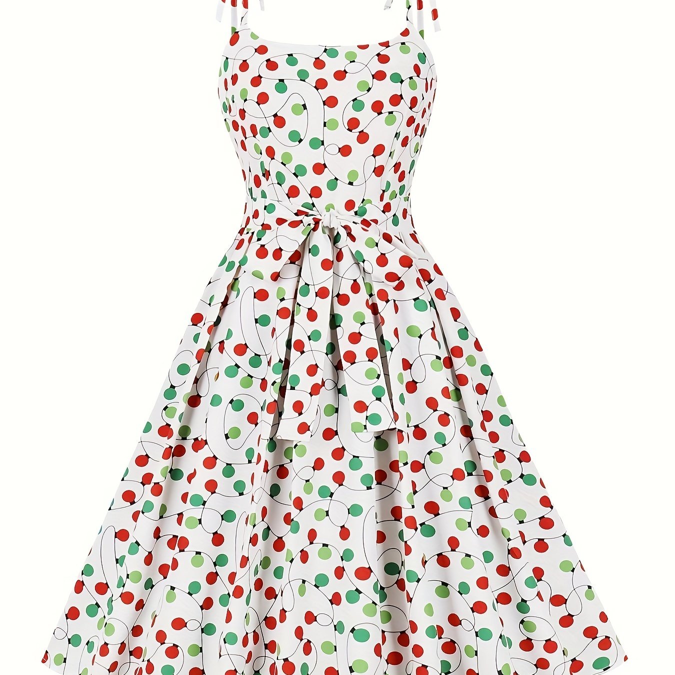  Boho Balloon Print Tie Cami Dress