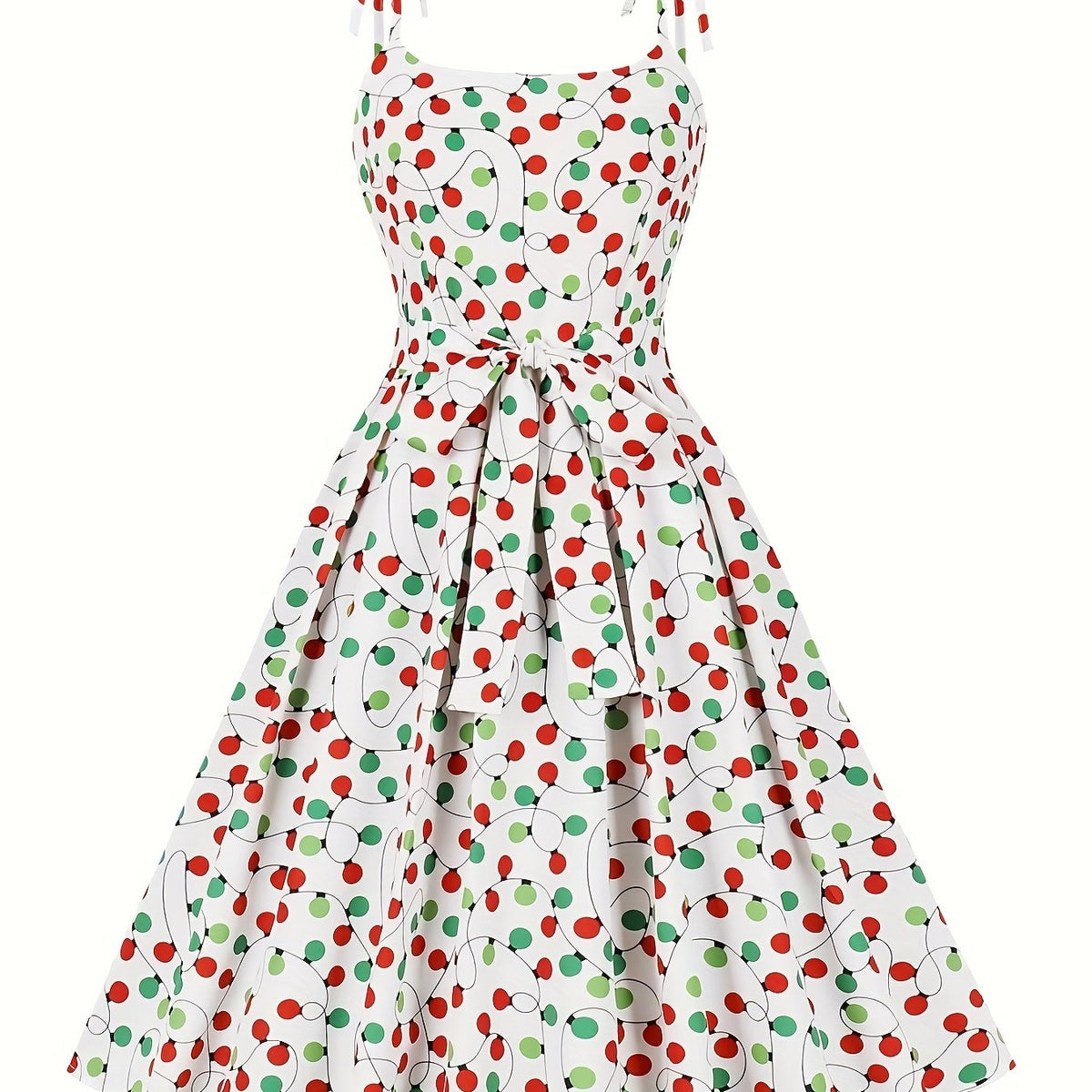  Boho Balloon Print Tie Cami Dress