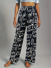  Casual Pants Women's Plus Letter Print Wide Leg Trousers
