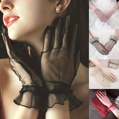 Ruffles Lace Gloves Solid Women Decorative Dress Gloves Bridal Wedding Gloves
