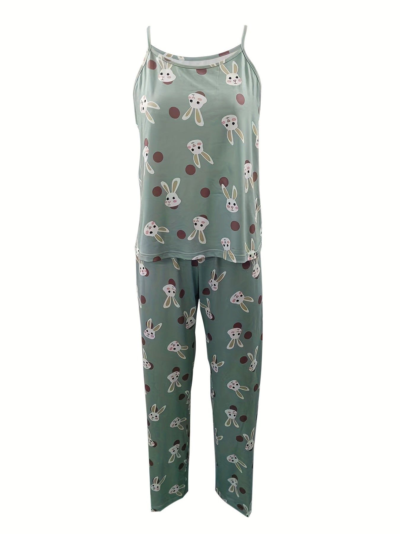 Bunny Print Pajama Set Sleeveless Cami Top & Pants Women's Sleepwear