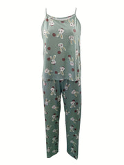 Bunny Print Pajama Set Sleeveless Cami Top & Pants Women's Sleepwear