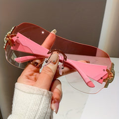 Y2K Sunglasses Wrap Around Rimless UV400 Sun Shades for Summer