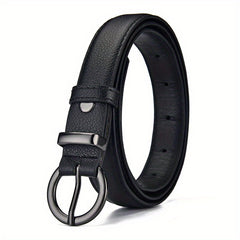 Solid PU Belt Leopard Print Round Buckle Vintage Jeans Pants Belt