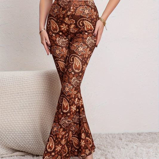 Paisley & Flower Print Yoga Pants Flare Leg Bell Bottom Activewear