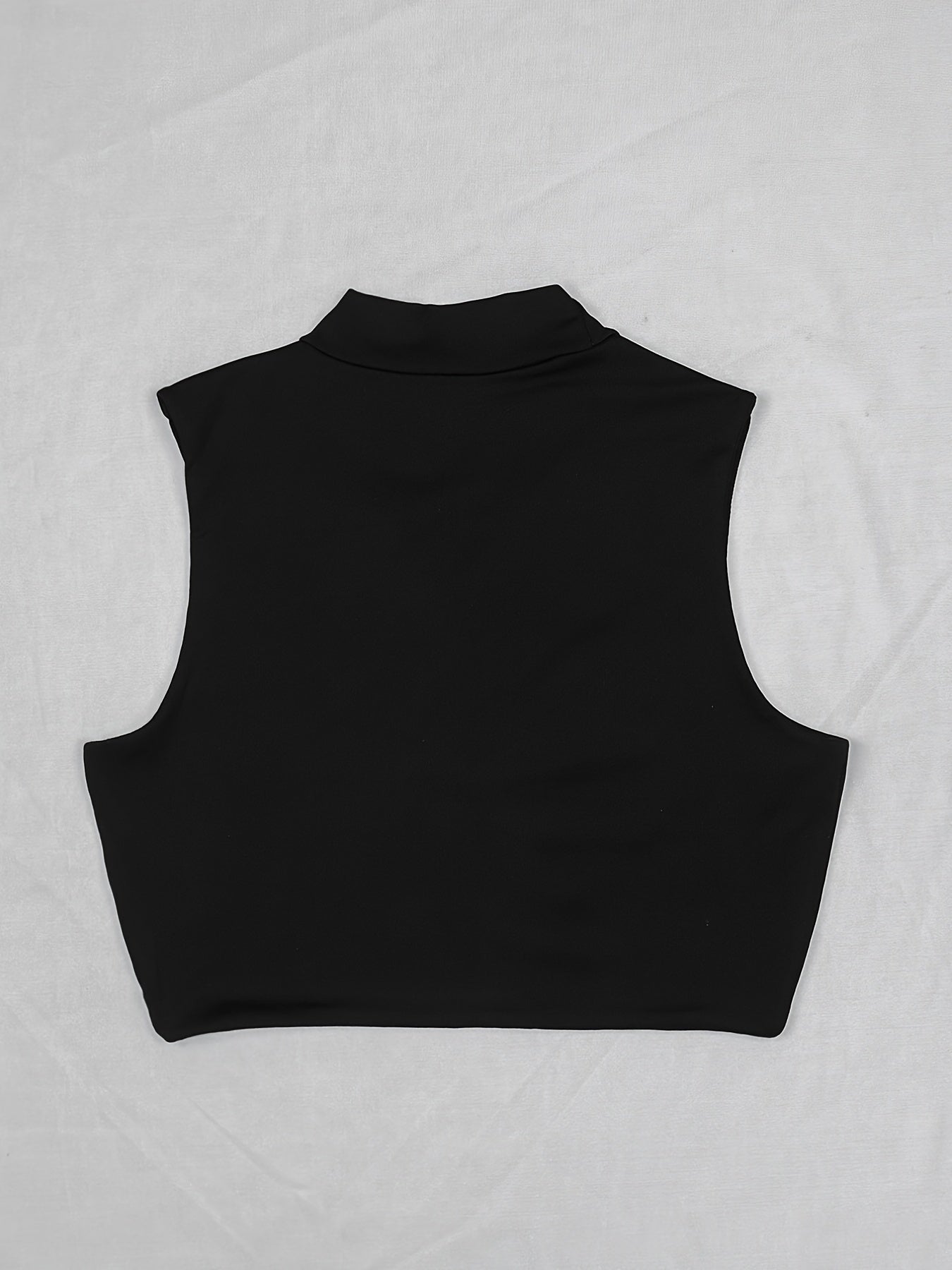 Solid Turtle Neck Crop Tank Top Sleeveless Stretchy Top