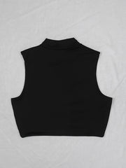 Solid Turtle Neck Crop Tank Top Sleeveless Stretchy Top