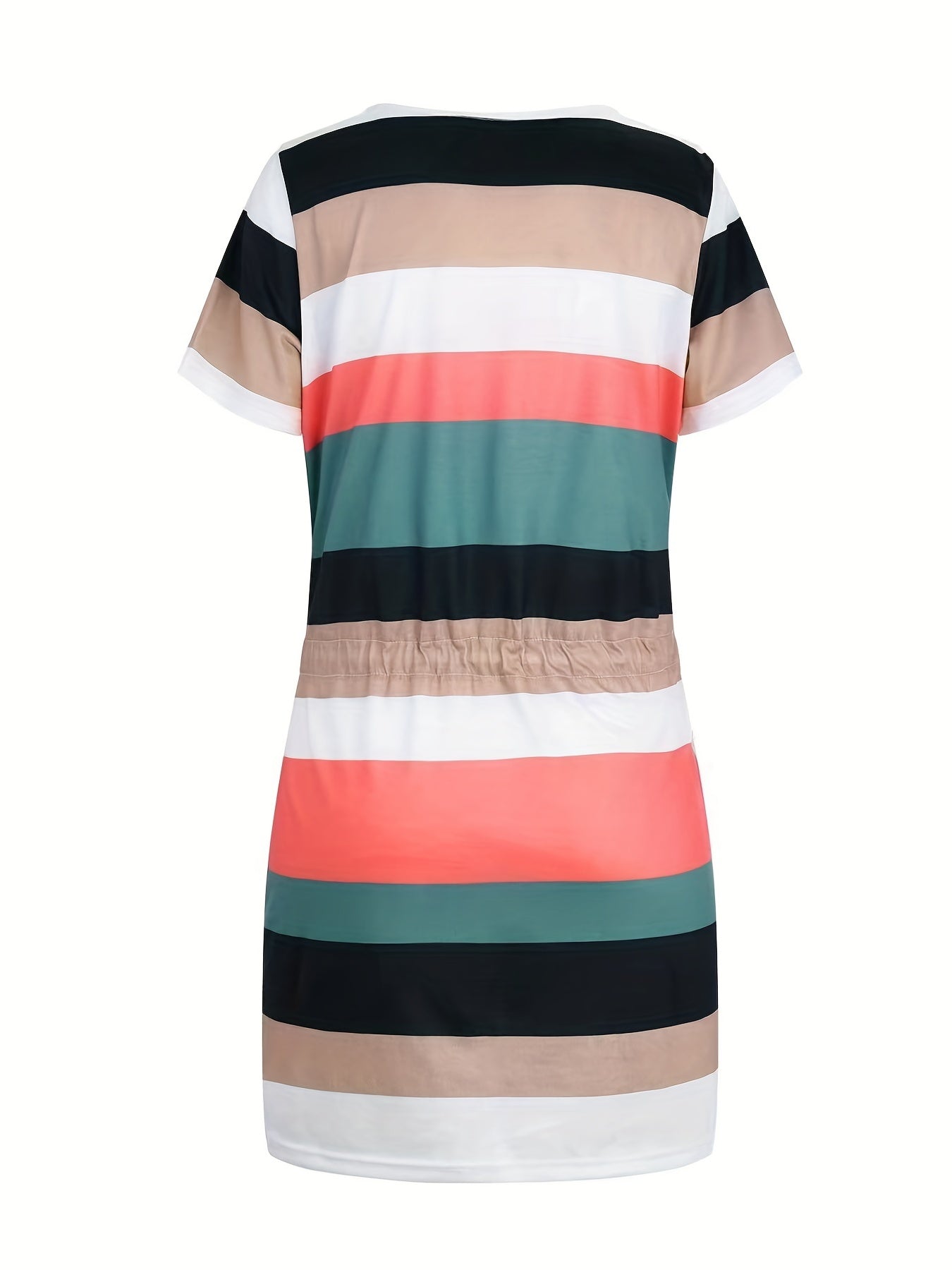 Striped V Neck Belt Casual Dress Women