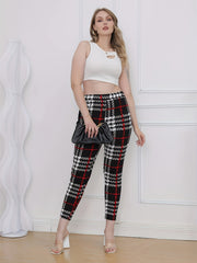  Plaid Print High Rise Skinny Trousers