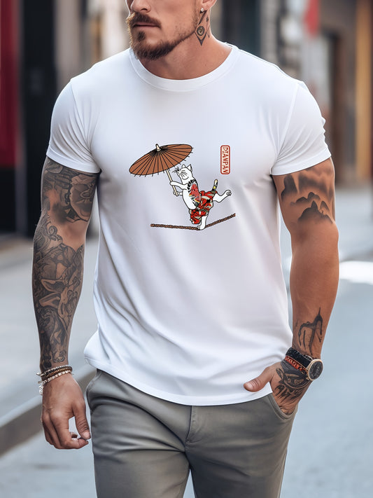 Men's Printed Sports T-shirt Round Neck Casual Tee Shirt