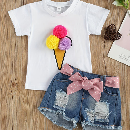 Girls Ice Cream Pom Pom T-shirt & Shorts Set
