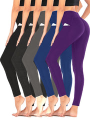 5 Pack Plus Size High Waisted Yoga Leggings Set with Phone Pockets