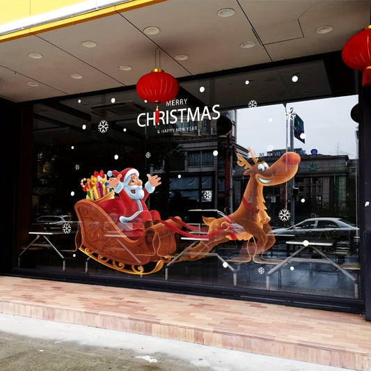 Christmas Window Stickers Santa Claus Sleigh Glass Door Decorations