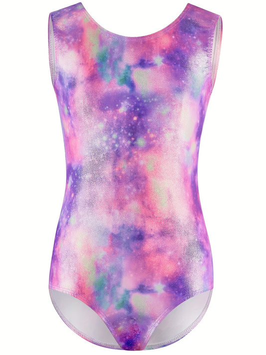 Stretchy Tie Dye Sleeveless Gymnastics Leotard Dance Suit