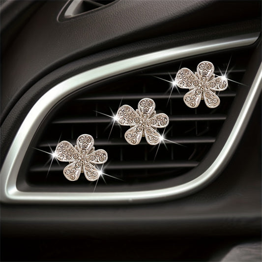 3pcs Car Air Outlet Crystal Flower Inlaid Diamonds