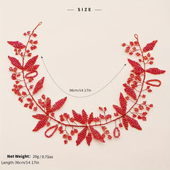 Red Crystal Beaded Hair Band Braided Headband Bridal Wedding Headwear